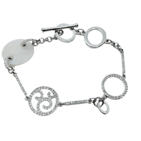 SWAROVSKI~Swan Signed~CRYSTAL CIRCLES SILVER TONE TOGGLE BRACELET~LIKE NEW - Picture 1 of 4